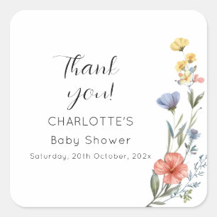 Watercolor Wildflower Baby Shower Square Sticker
