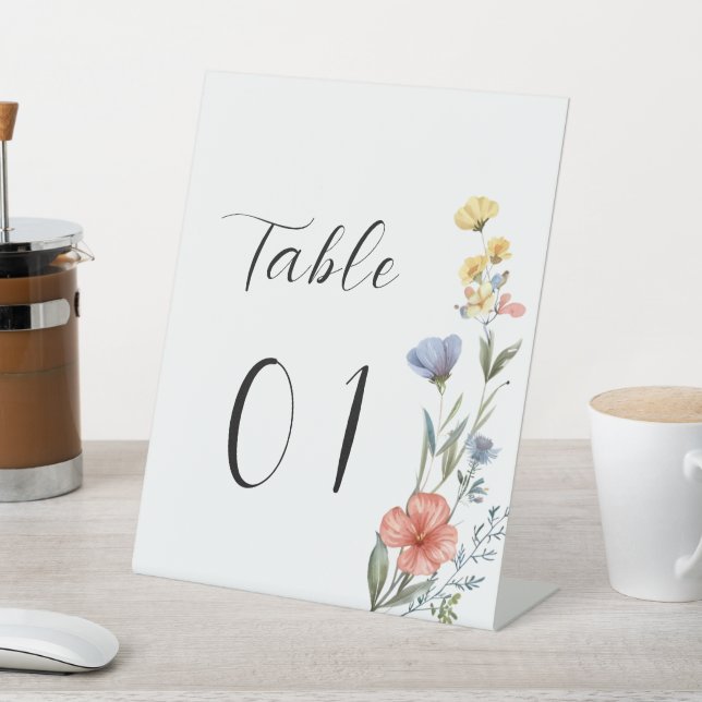 Watercolor Wildflower Baby Shower Table Numbers Pedestal Sign (In SItu)