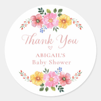 Watercolor Wildflower Baby Shower Thank You Classic Round Sticker