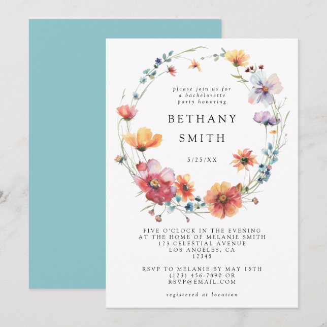 Watercolor Wildflower Bachelorette Party Invitation (Front/Back)