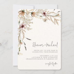 Watercolor Wildflower Beige Wedding Invitation