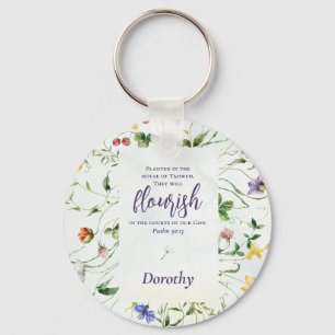 Watercolor Wildflower Bible Verse Personalised Key Ring