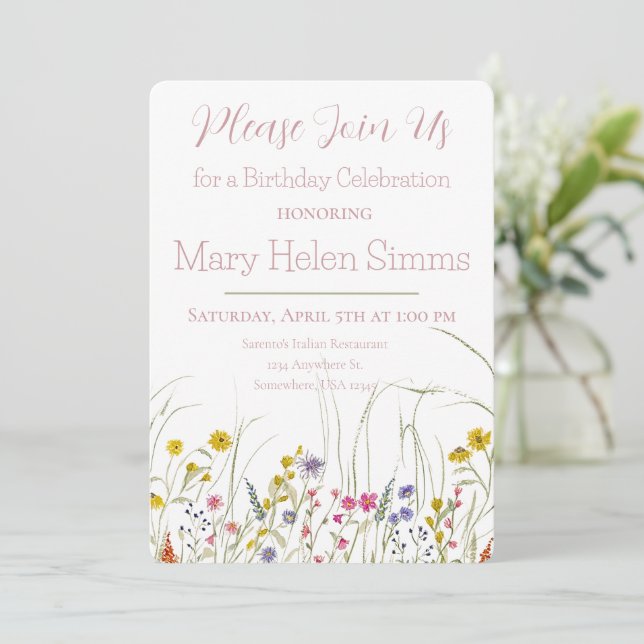 Watercolor Wildflower Birthday Party Invitation (Standing Front)