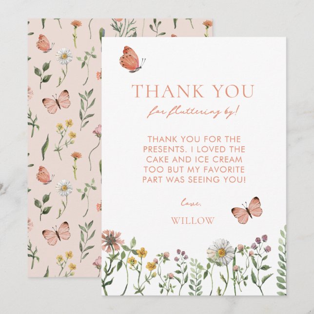 Watercolor Wildflower Birthday  Thank You Card (Front/Back)