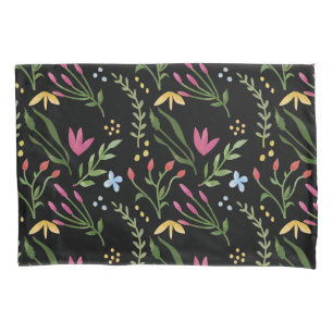 Watercolor Wildflower Black Botanical Floral Pillowcase