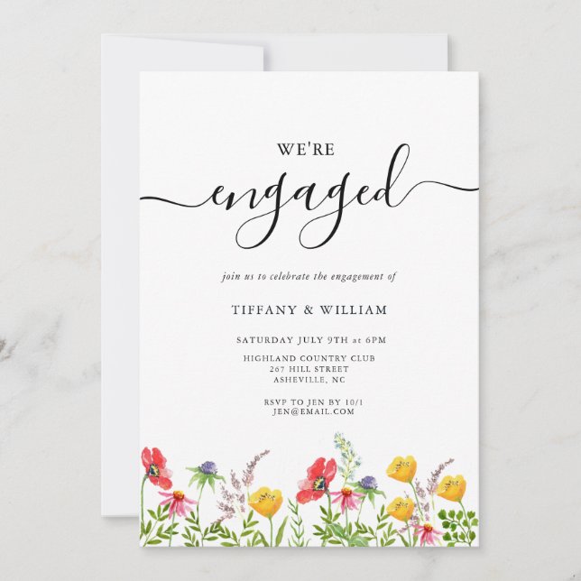 Watercolor Wildflower Bloom Engagement Party  Invitation (Front)
