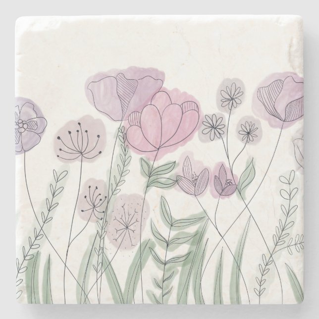 Watercolor Wildflower Blooms Stone Coaster (Front)