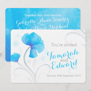 Watercolor wildflower blue grey wedding invite