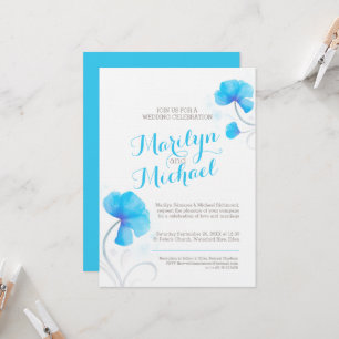 Watercolor wildflower blue grey white wedding invitation