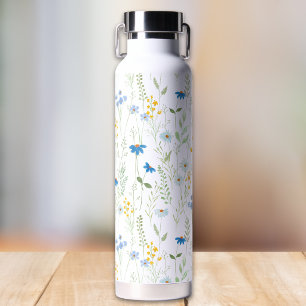 Watercolor Wildflower Blue Yellow Pattern Water Bottle