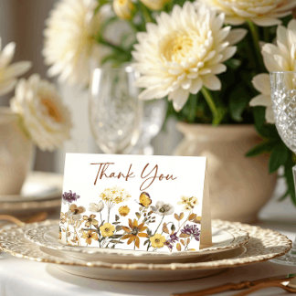 Watercolor Wildflower Boho Fall Wedding  Thank You Card