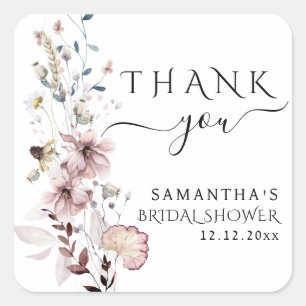 Watercolor Wildflower boho minimalist Bridal Showe Square Sticker