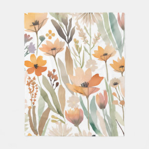 Watercolor Wildflower Boho Soft Pastel Spring  Fleece Blanket