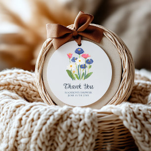 Watercolor Wildflower Boho Thank You Baby in Bloom Classic Round Sticker