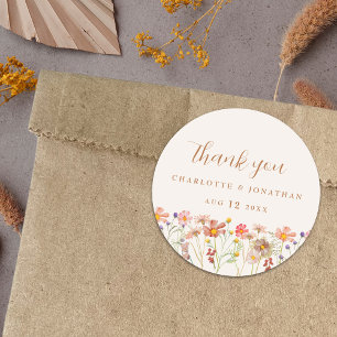 Watercolor Wildflower Boho Wedding Classic Round Sticker