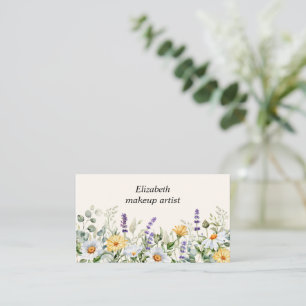 Watercolor Wildflower Border Makeup Artist Business Card