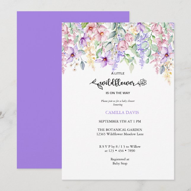 Watercolor Wildflower |  Botanical Baby Shower Inv Invitation (Front/Back)