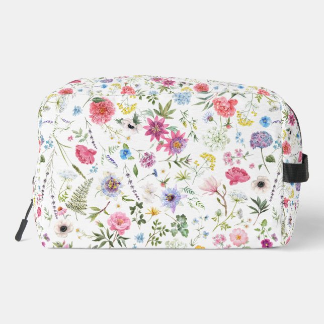 Watercolor Wildflower Botanical Garden Pattern Dopp Kit (Back)