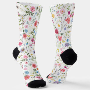 Watercolor Wildflower Botanical Garden Pattern Socks