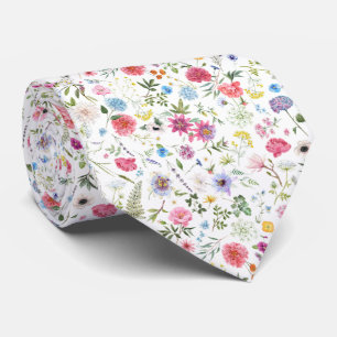 Watercolor Wildflower Botanical Garden Pattern Tie