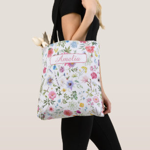 Watercolor Wildflower Botanical Garden Pattern Tote Bag
