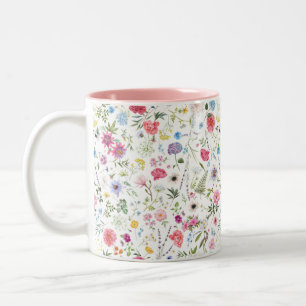 Watercolor Wildflower Botanical Garden Pattern Two-Tone Coffee Mug
