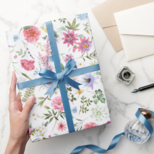 Watercolor Wildflower Botanical Garden Pattern Wrapping Paper