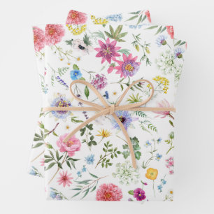 Watercolor Wildflower Botanical Garden Pattern Wrapping Paper Sheet