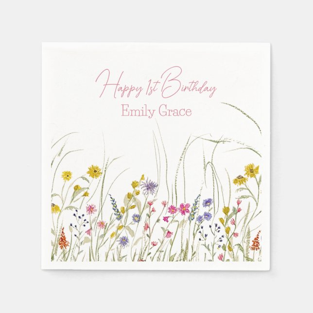 Watercolor Wildflower Botanical Party Napkin (Front)