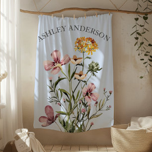 Watercolor Wildflower Bouquet #1 Personalised name Fleece Blanket
