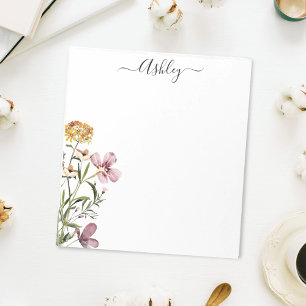 Watercolor Wildflower Bouquet #1 Personalised Name Notepad
