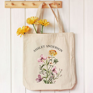 Watercolor Wildflower Bouquet #1 Personalised name Tote Bag