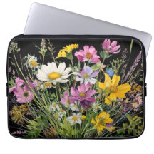 watercolor wildflower bouquet on black background