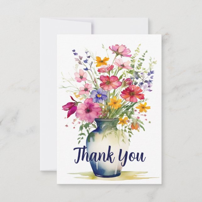 Watercolor Wildflower Bouquet Personalised Thank You Card (Front)