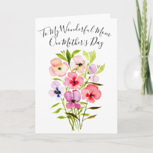 Watercolor Wildflower Bouquet w/Photo Mother's Day Card
