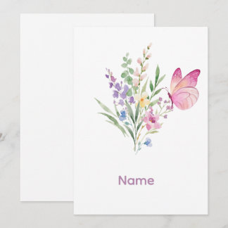 Watercolor Wildflower Bouquet with Pink Butterfly Invitation
