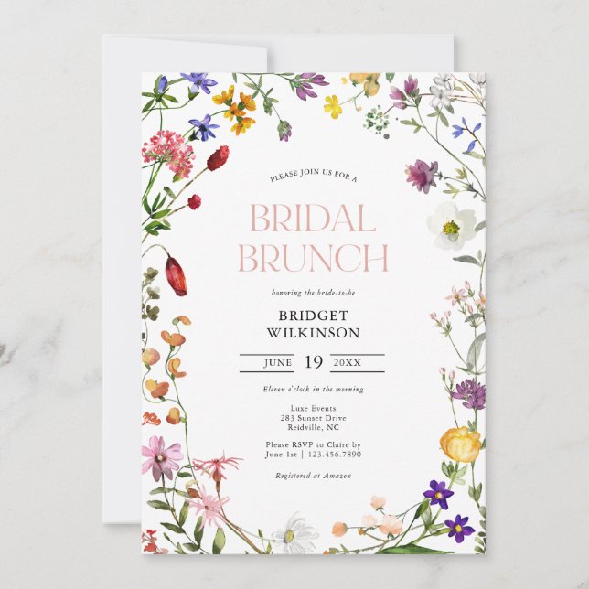 Watercolor Wildflower Bridal Brunch Bridal Shower Invitation (Front)