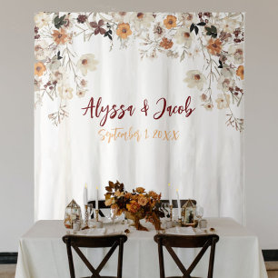 Watercolor Wildflower Bridal Shower Backdrop Tapestry
