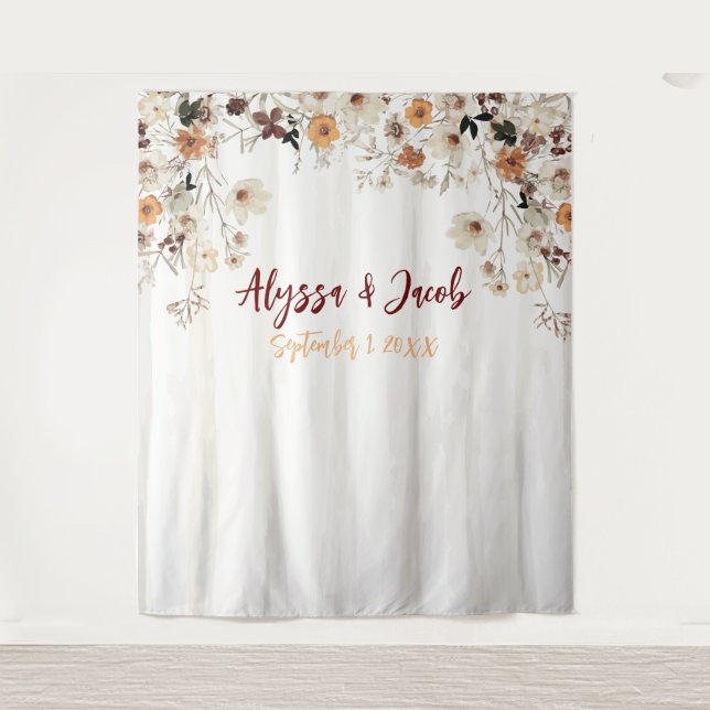 Watercolor Wildflower Bridal Shower Backdrop Tapestry (Front)