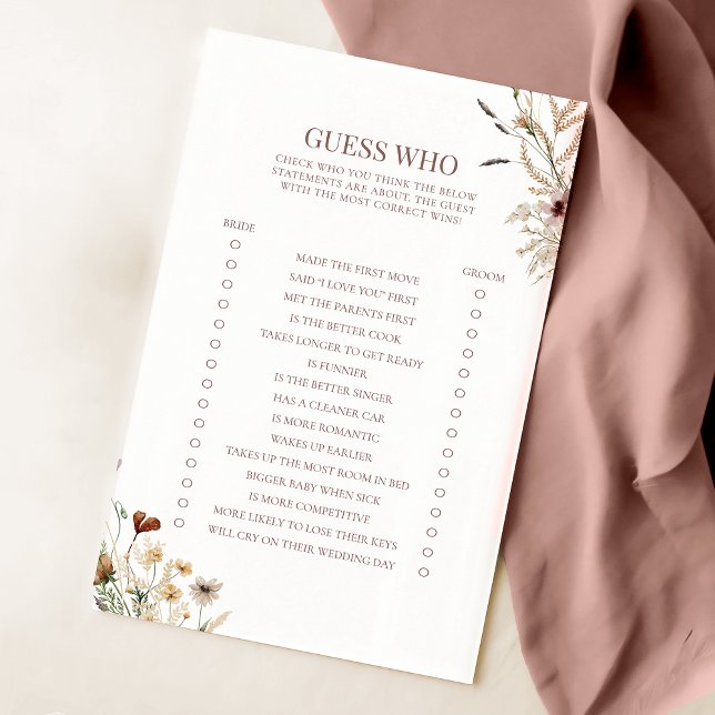 Watercolor Wildflower Bridal Shower Guess Who Game (Creator Uploaded)