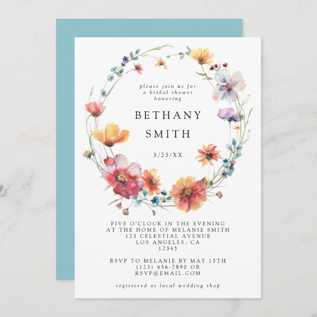 Watercolor Wildflower Bridal Shower Invitation (Front/Back)