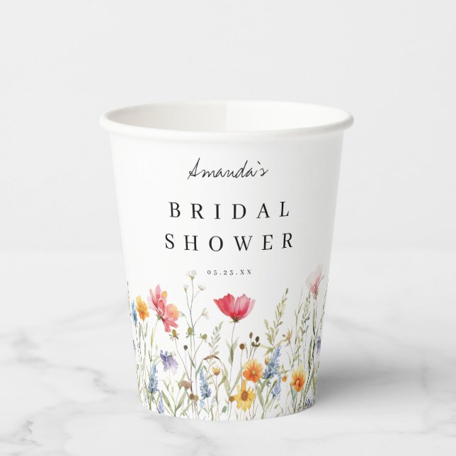 Watercolor Wildflower Bridal Shower Paper Cups (Left)