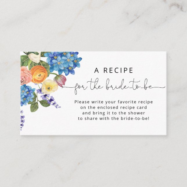 Watercolor Wildflower Bridal Shower Recipe Request Enclosure Card (Front)