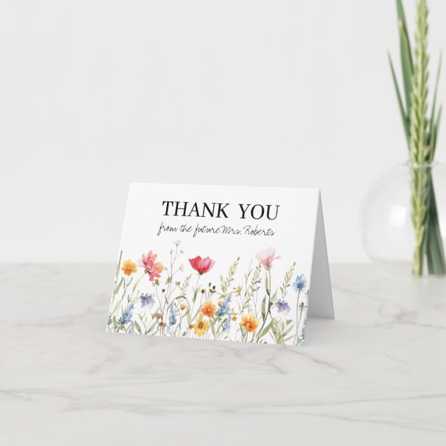 Watercolor Wildflower Bridal Shower Thank You Card (Front)