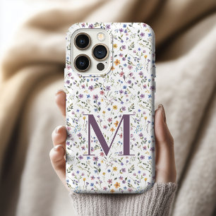 Watercolor Wildflower Bridesmaid Custom Initial iPhone 15 Pro Case