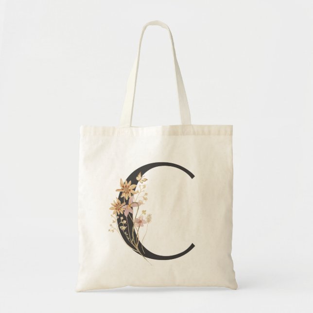 Watercolor Wildflower Bridesmaid Initial "C" Tote Bag (Front)