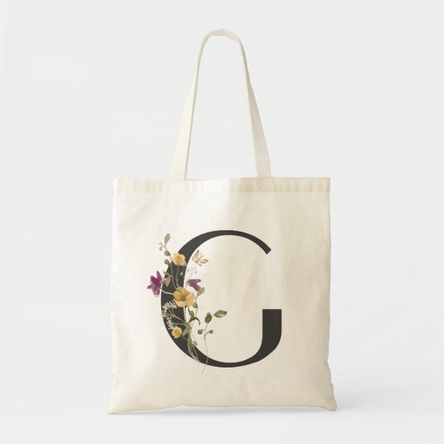Watercolor Wildflower Bridesmaid Initial "G" Tote Bag (Front)