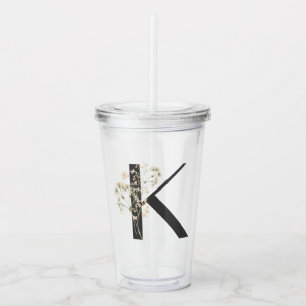 Watercolor Wildflower Bridesmaid Initial "K" Acrylic Tumbler