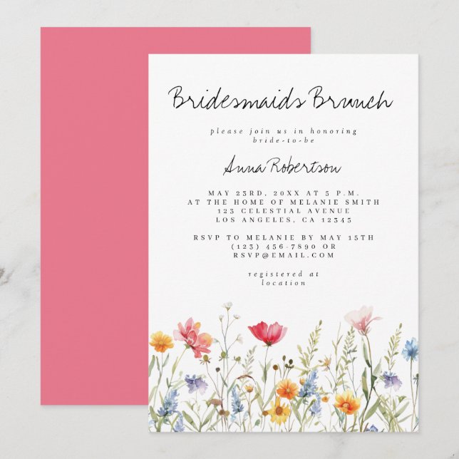 Watercolor Wildflower Bridesmaids Brunch Invitation (Front/Back)