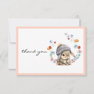 Watercolor Wildflower Bunny 1st Birthday Thank You